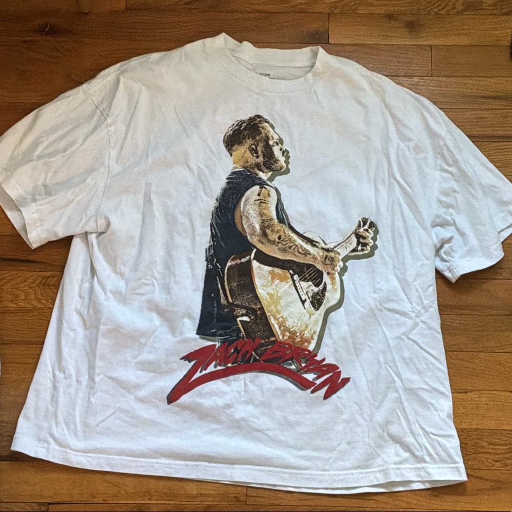 White Graphic Men’s T-Shirt with Guitar Player Print